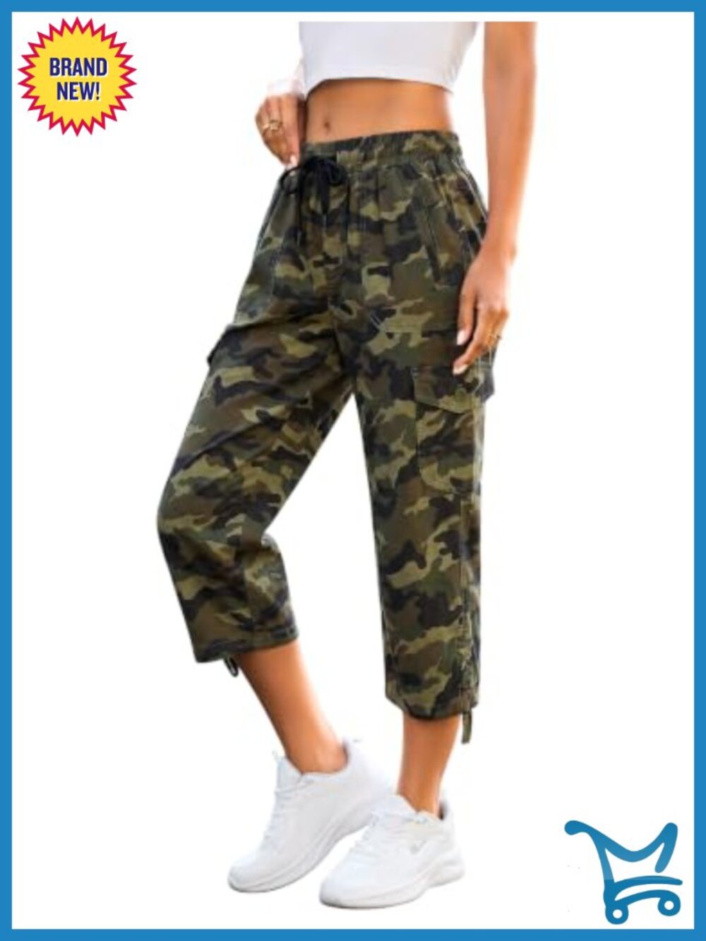 Cotton Spandex Cargo Capris Hiking Pants Elastic Waist 6 Pockets